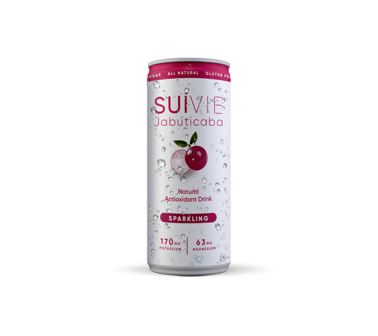 Cans of Suivie Jabuticaba sparkling Brazilian natural antioxidant drink